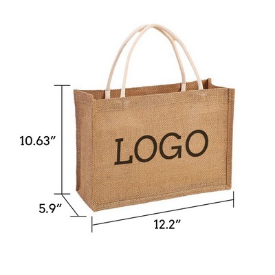 Custom Natural Jute Burlap Stylish Rope Handle Tote Bags