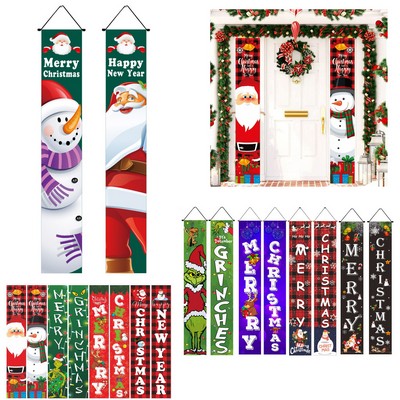 Merry Christmas Porch Banner Sign Xmas Front Door Decorative Hanging Welcome Banner Flag