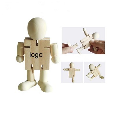 Wooden Poseable Robot Adjustable Figures