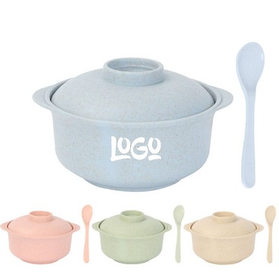 3 Piece Wheat Straw Soup Bowl Utensil Set