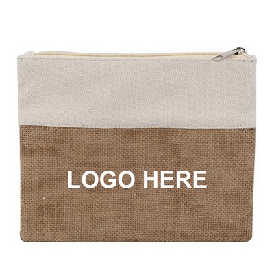 Natural Jute Canvas Flat Zipper Pouch