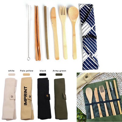 Reusable 6-Piece Bamboo Utensils Cutlery With Case