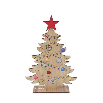 Star-Accent Wooden Xmas Tree Ornament W/ Detachable Base