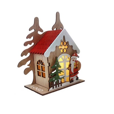 Glowing Wooden Christmas Cabin Desktop Decoration