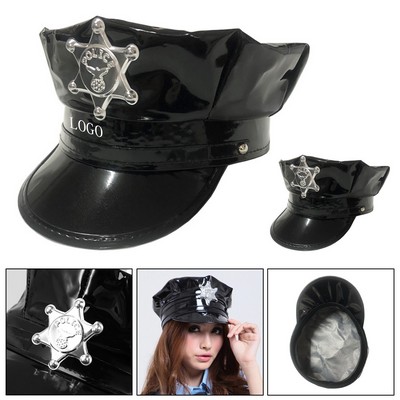 Black Octagonal Leather Police Hat