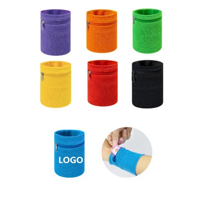 Cotton Sport Wristband With Zipper Pocket
