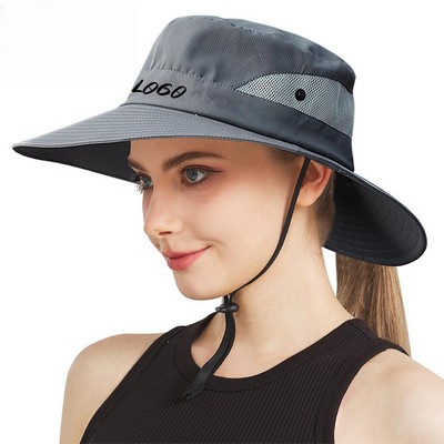 Travel Hiking Beach Bucket Sun Hats for Women Ponytail Hole