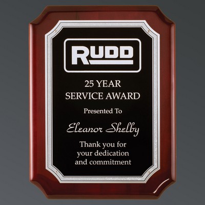 Rosewood Piano Finish Plaque, Black Aluminum/Silver Florentine, Medium (8"x10-1/2")