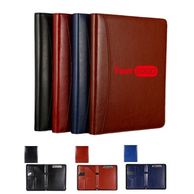 Leather A4 Zipper Business Padfolio File Folder