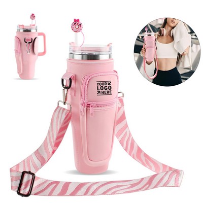 Phone Pocket 40oz Tumbler Water Bottle Carrier Bag With Handle