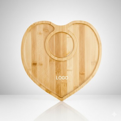 Bamboo Wooden Heart Shaped Serving Tray Cup Holder Cheese Snack Bread Pizza Platter