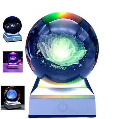 3D Laser Engraved Solar System Crystal Ball with LED Light Base