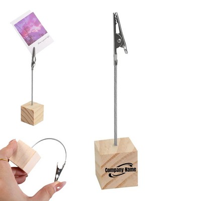 Sign Holder With Alligator Clip And Wood Base