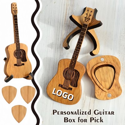 Wooden Acoustic Guitar Pick Box with Stand