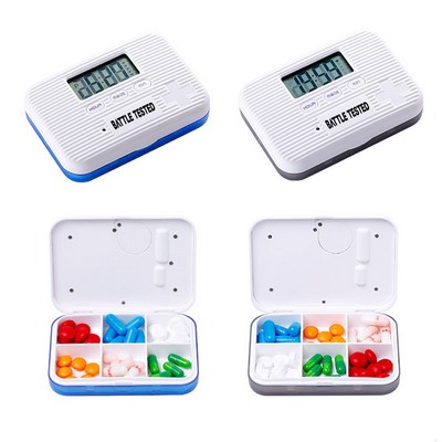 6 Compartments Travel Pill Box with Alarm