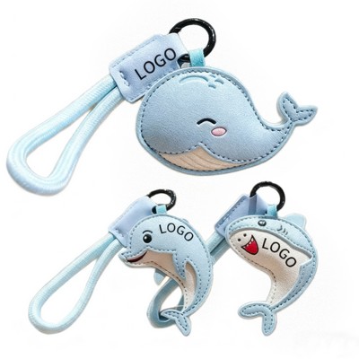 Leather Keychain Cartoon Dolphin Whale Shark Pendant with Premium Design