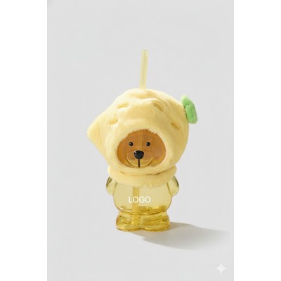 Bear Fruit Straw Cup Portable Drink Cup with Straw 460ml
