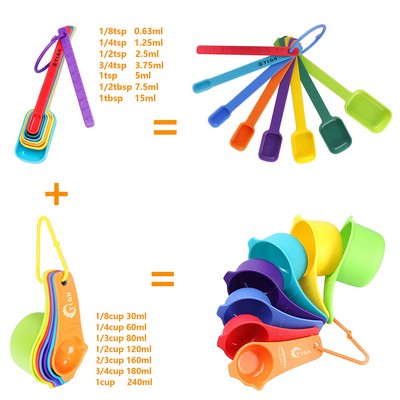 Colorful 15 Pieces Plastic Measuring Cups Spoons