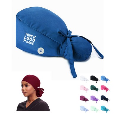 Long Hair Nurse Scrub Hat with Button