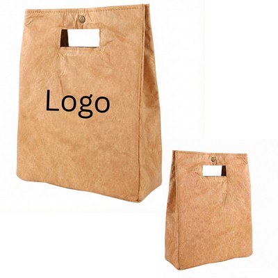 Reusable Insulated Washable Kraft Paper Lunch Bag - Snap Closure
