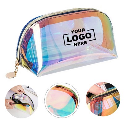 Iridescent Holographic Cosmetic Bag With Zipper