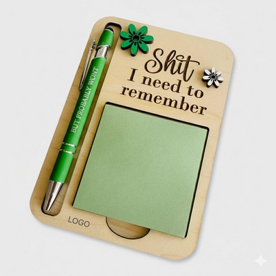 Wooden Sticky Note Holder(with pens and notes) Humorous Desk Organizer & Office Gift