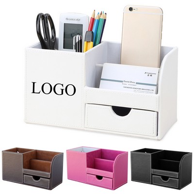PU Leather Multi-Function Desk Organizer