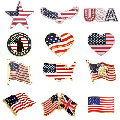 USA Flag Enamel Lapel Pins, Assorted Designs