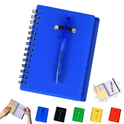 Spiral Notebook Steno Pocket Notepad With Pen In Holder Sticky Notes Page Marker Index Tabs Flag