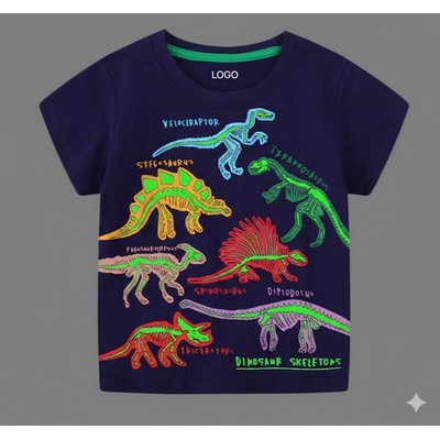 Children's Glow-in-the-Dark Dinosaur T-Shirt Premium Cotton Short Sleeve Summer Top