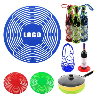 2-in-1 Silicone Wine Mesh Bag/ Coaster
