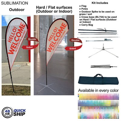 48Hr Quick Ship -9' Small Tear Drop Flag Kit, Full Color Graphic Double Sided, Outdoor & Indoor base