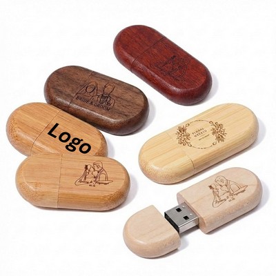 4GB Oval Wooden USB Flash Drive with Cap - Eco Friendly