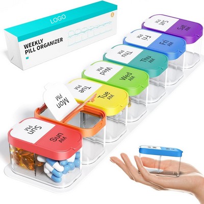 14-Compartment Weekly Pill Organizer Detachable AM/PM Daily Pill Box Portable Travel Medicine