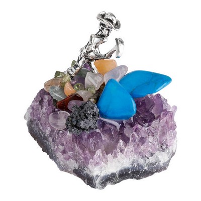 Natural Amethyst Cluster "Little Miner" Figurine Creative Raw Mineral Stone Specimen