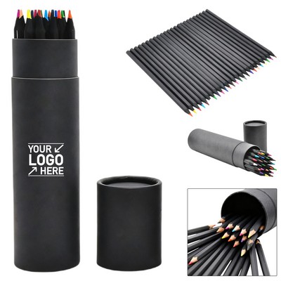 12-Color Black Wood Pencil Set with Tube Case