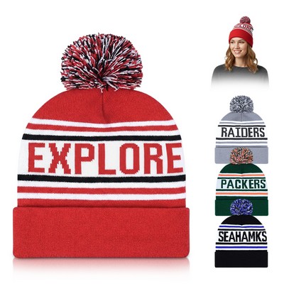 Custom Jacquard Pom Pom Knit Winter Cap