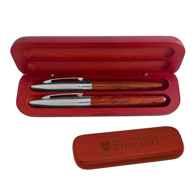 Rosewood Rollerball / Ballpoint Pen Set With Box