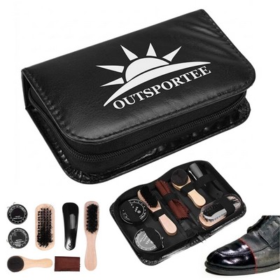 Faux Leather Shoe Brush Sponge Shine Care Kit
