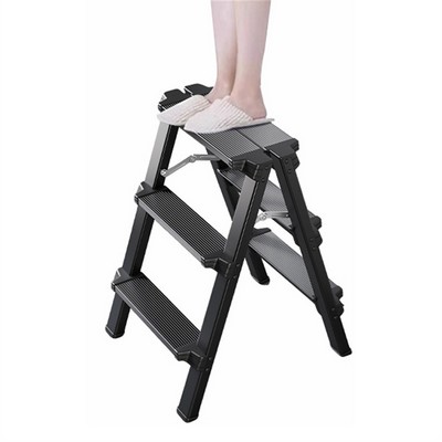 Aluminum Alloy 3-Step Folding Ladder, Lightweight Multi-Function A-Frame Ladder for Home & Indoor