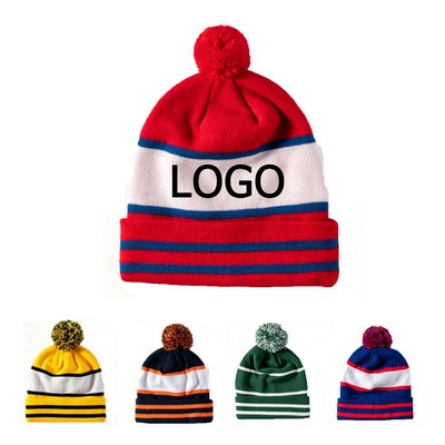 Cozy Winter Beanie with Adorned Pom Pom Top