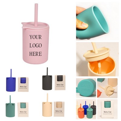 Leak-Proof Silicone Sippy Cup with Lid and Straw for Babies