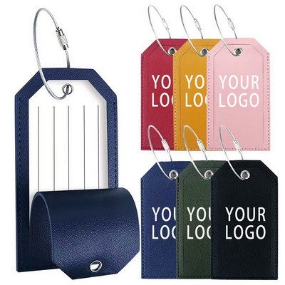 Leather Luggage Tag With Metal Lanyard