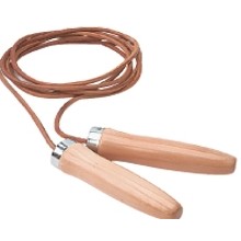 Leather Jump Rope w/Wood Ball Bearing Handles (9'6")