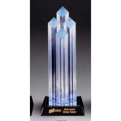 4 Diamond Tower Acrylic Award w/ Blue Reflective Base (4 1/2"x4 1/2"x11")