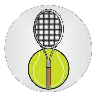 Tennis Ball & Racket Round Badge w/ Bar Pin (2 1/2" Diameter)