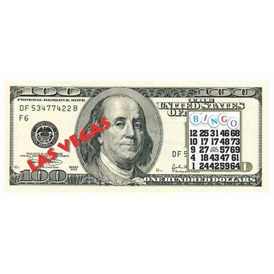 Las Vegas Bingo $100 Bill Magnet w/ Strip Magnet (6 Square Inch)