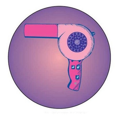 Hair Dryer Round Metal Photo Magnet (2 1/2")