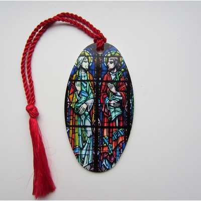 Full color 1.25" x 2.25" aluminum oval ornament with assembled tassel