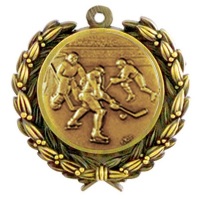 Stock Hockey Medal w/ Wreath Edge (1 1/4")